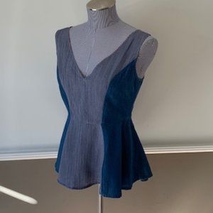 Very J Color Block Denim Peplum Top - Size M